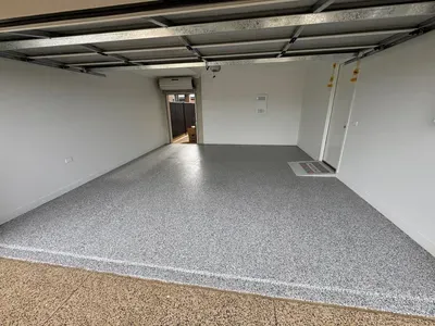 Completed Epoxy Flake garage floor installed by Concrete To Style in Melbourne